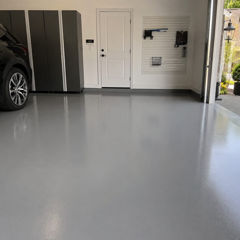 Plancher époxy Garage avec véhicule à Saint-Hubert